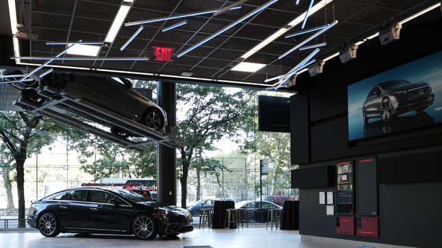 A view inside event as Mercedes-Benz ambassador Sloane Stephens "Gets Charged" at Manhattan dealership to celebrate the new All-Electric EQS Sedan ahead of US Open on August 25, 2021 in New York City.